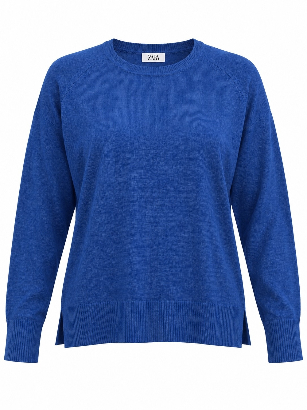 ZARA | Cobalt Blue Lightweight Boxy Crewneck Pullover Sweater Side Slits | XL